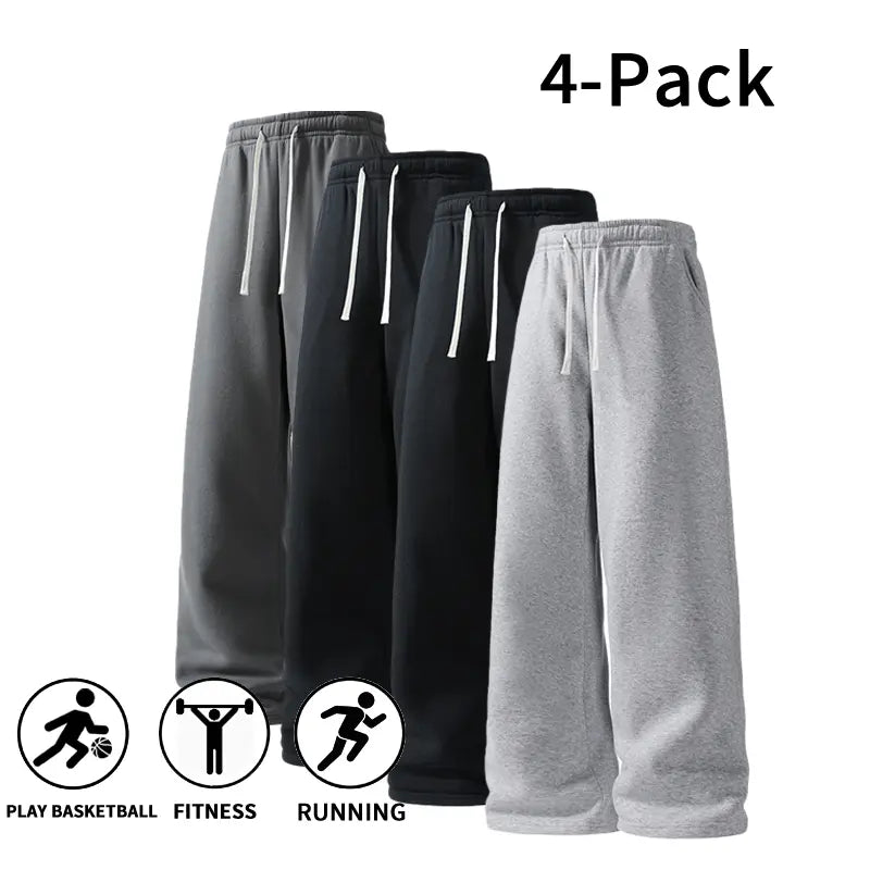 Men's 4-Pack Wide-Leg Sweatpants | Ultra-Soft Casual Athletic Pants