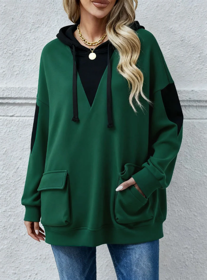 🤲LAST DAY SAVE 49% ⏰Cozy Color-Blocked V-Neck Hooded Sweatshirt