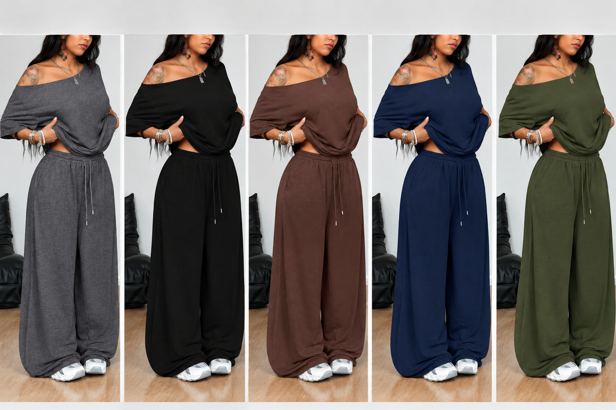 💥Trending Now | Women's Off-Shoulder 2-Piece Set - Comfortable Top & Wide Leg Pants