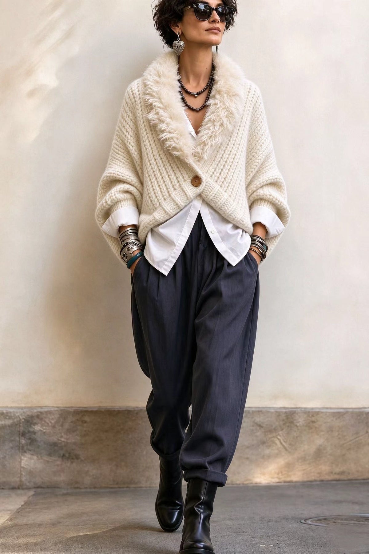 🤲LAST DAY SAVE 49% ⏰Luxury Faux Fur Collar Chunky Knit Cardigan