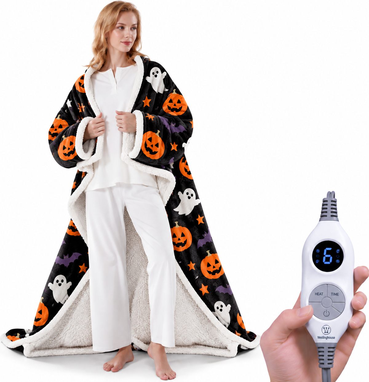 🤲🔥Wearable Heated Blanket with Foot Pocket Sherpa🔥Overheat Protection & Auto Shut-Off