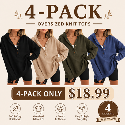 🤲Women's Oversized Button V-Neck Hoodie Sweatshirt Long Sleeve Side Slit Casual Fall Pullover Top