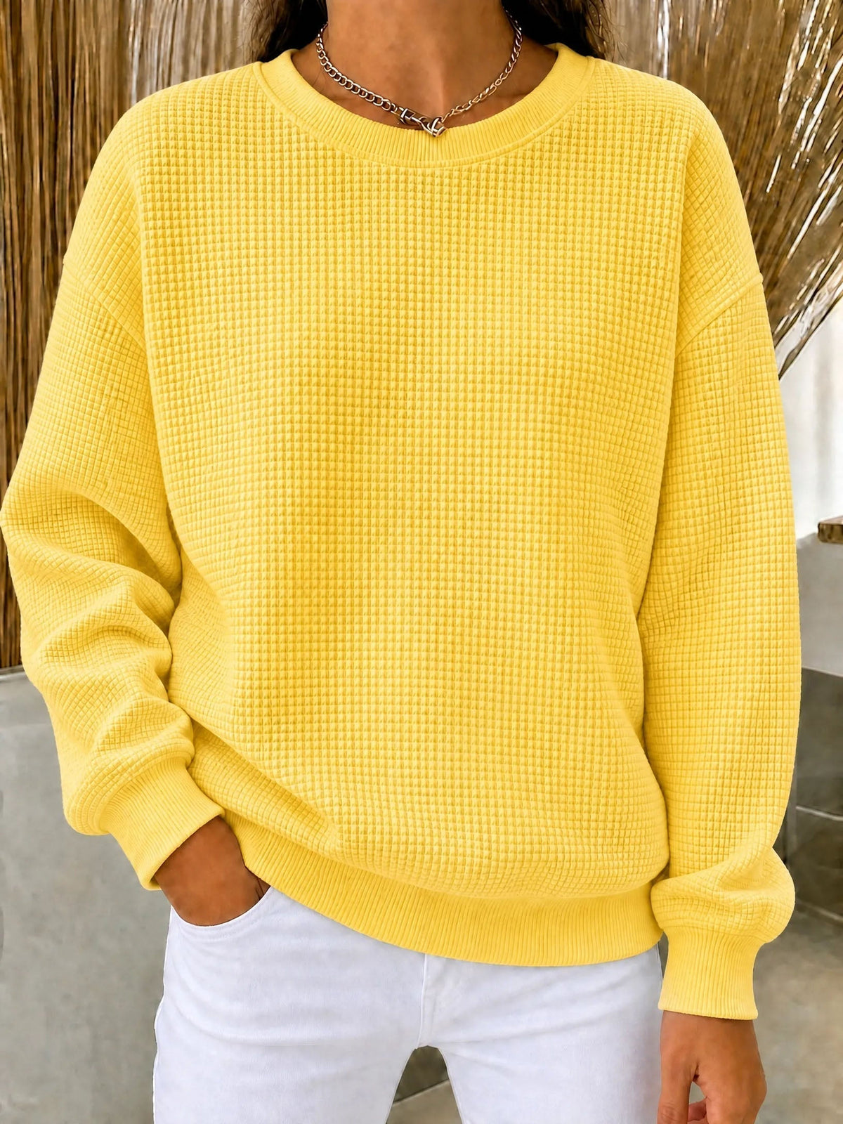 🤲CLEARANCE SALE🔥Women's Waffle Knit Crewneck Sweatshirt