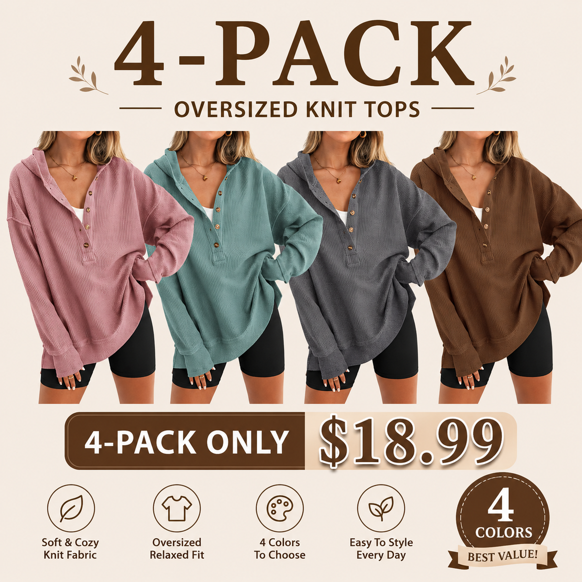 🤲Women's Oversized Button V-Neck Hoodie Sweatshirt Long Sleeve Side Slit Casual Fall Pullover Top