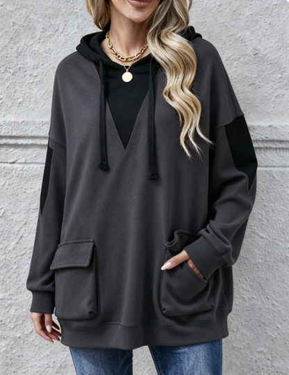 🤲LAST DAY SAVE 49% ⏰Cozy Color-Blocked V-Neck Hooded Sweatshirt