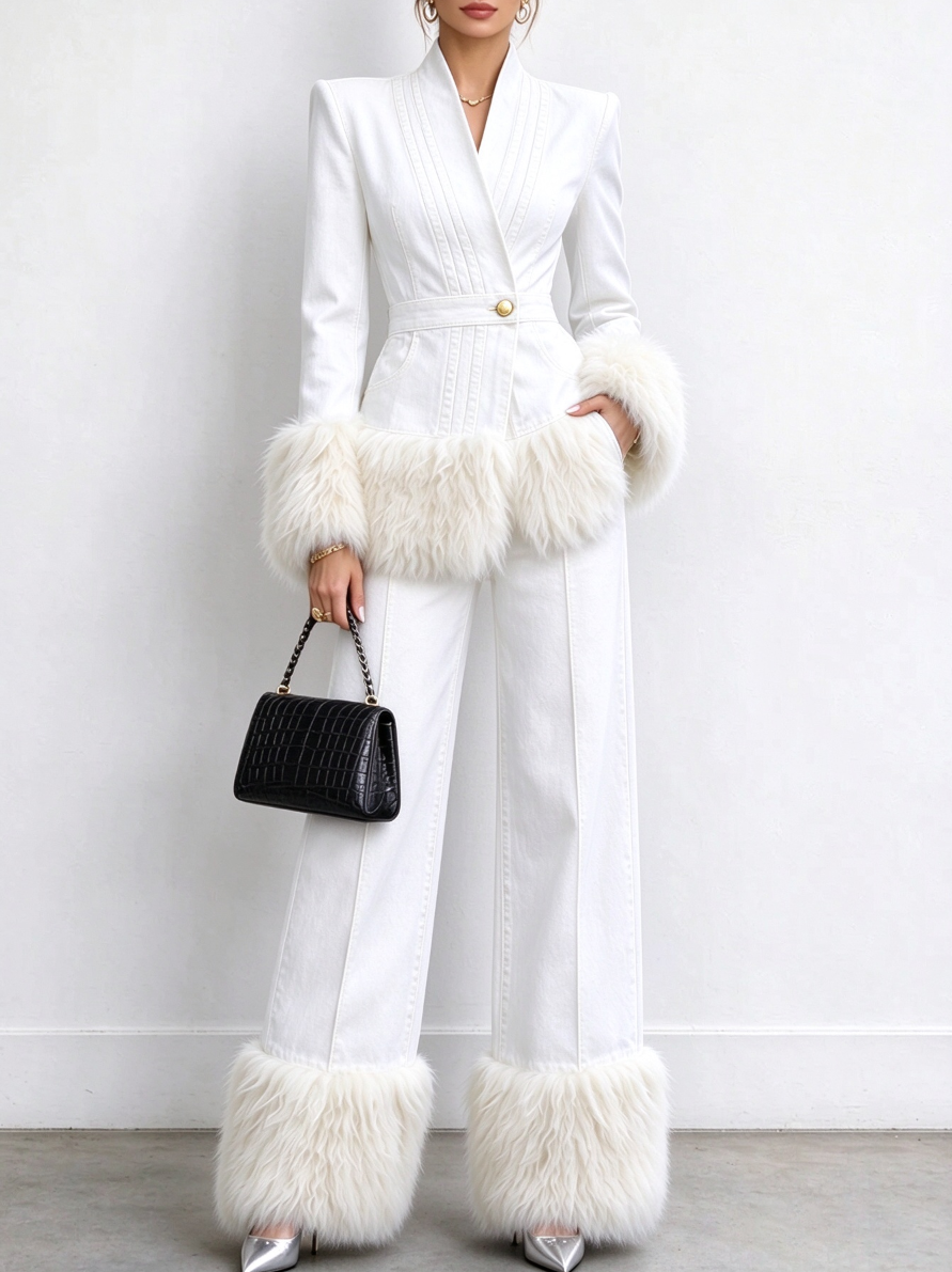 🤲LAST DAY SAVE 49% ⏰Women's Tailored Denim Jacket with Faux Fur Trim-FREE Handbag