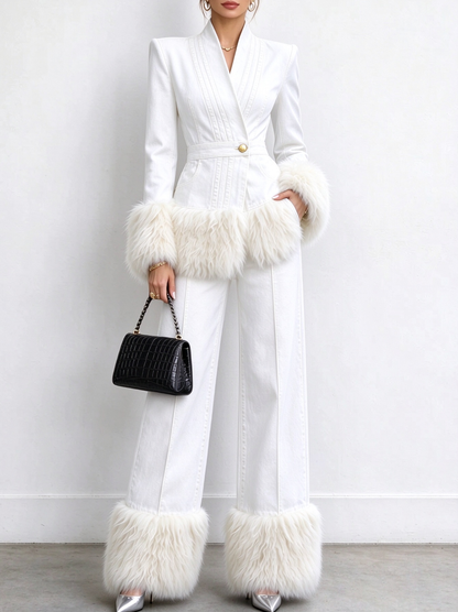 🤲LAST DAY SAVE 49% ⏰Women's Tailored Denim Jacket with Faux Fur Trim-FREE Handbag