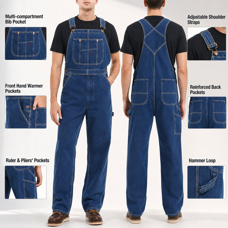 🤲Last Day Promotion🔥Men's Denim Bib Overalls,  Workwear with Adjustable Straps and Convenient Tool Pockets