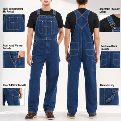 🤲Last Day Promotion🔥Men's Denim Bib Overalls,  Workwear with Adjustable Straps and Convenient Tool Pockets