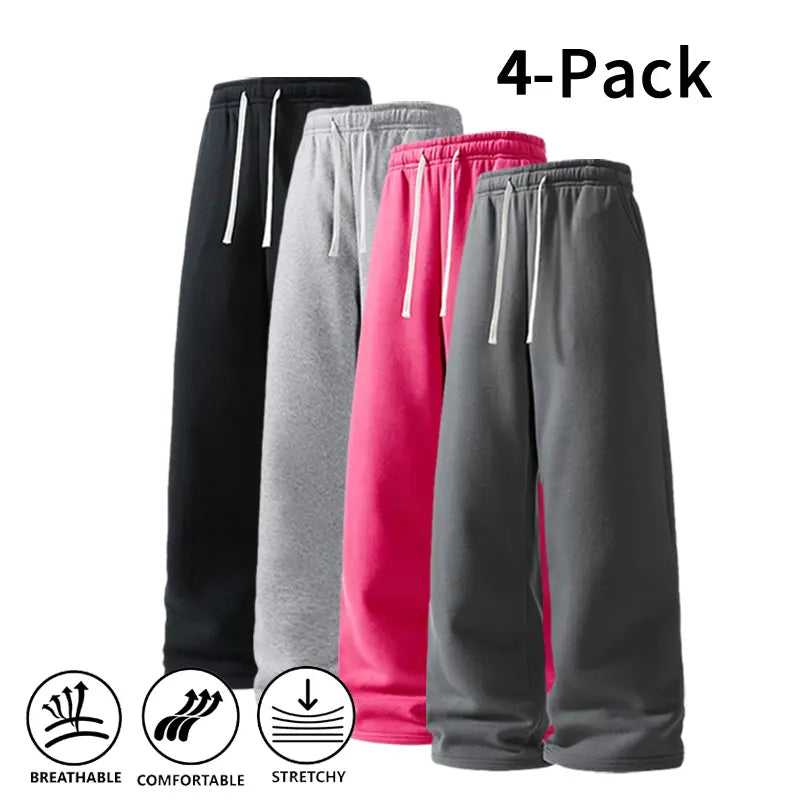 Men's 4-Pack Wide-Leg Sweatpants | Ultra-Soft Casual Athletic Pants