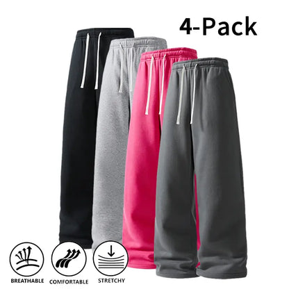 Men's 4-Pack Wide-Leg Sweatpants | Ultra-Soft Casual Athletic Pants