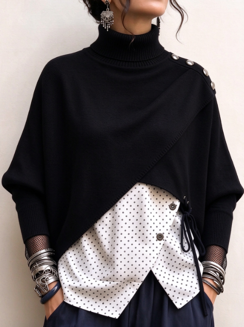 🤲LAST DAY SAVE 49% ⏰Women's Chic Asymmetric Turtleneck Knit Sweater - Elegant Layered Pullover