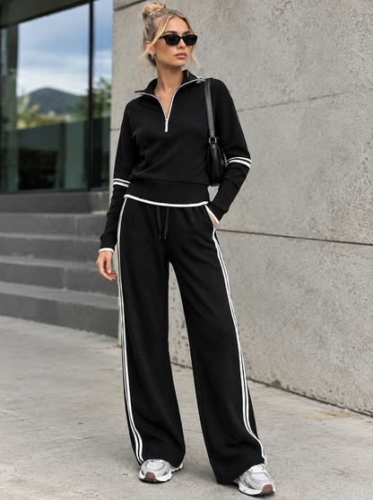 🌸🌸Women Solid Stand Collar Zipper Sweatshirt & Drawstring Pants 2-Piece Set✨
