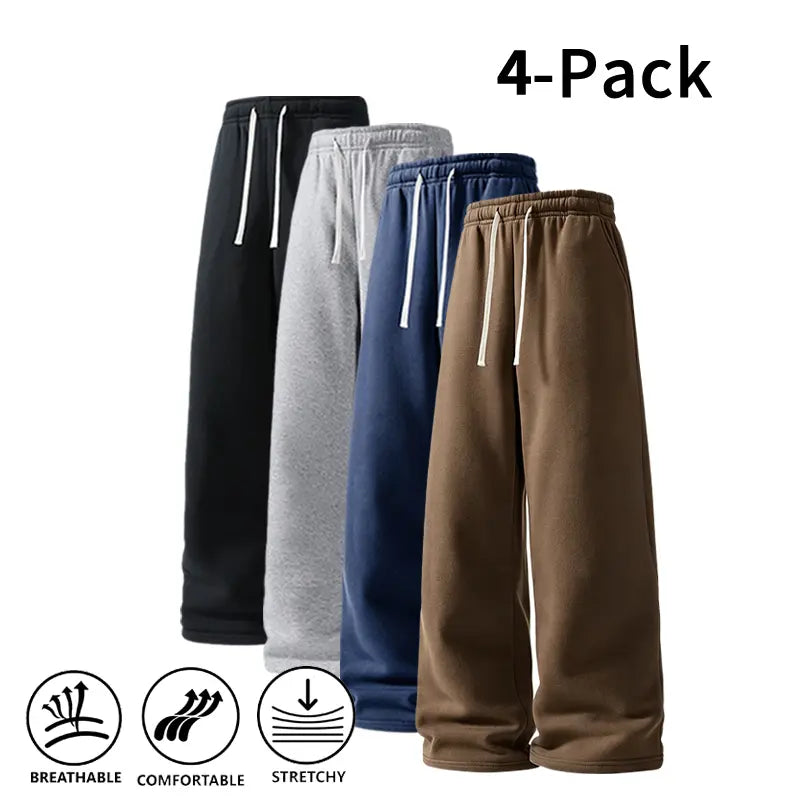 Men's 4-Pack Wide-Leg Sweatpants | Ultra-Soft Casual Athletic Pants