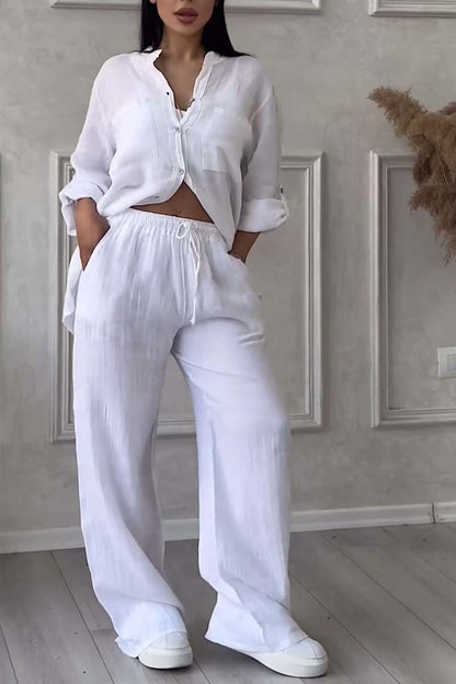 🤲🎄Casual solid color cotton and linen pants two-piece set