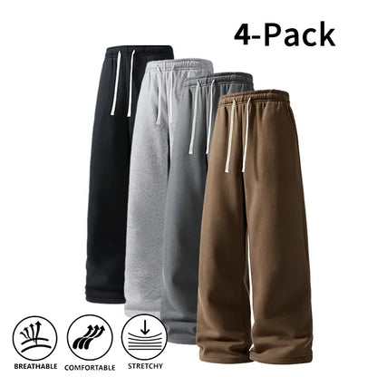 Men's 4-Pack Wide-Leg Sweatpants | Ultra-Soft Casual Athletic Pants
