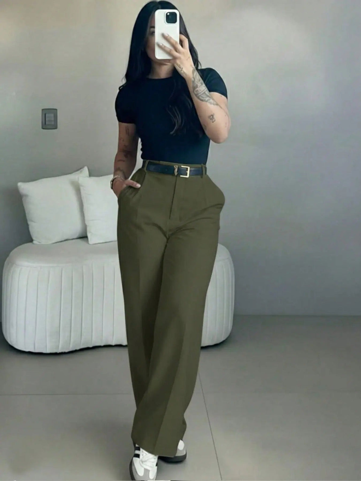 🤲Women's High Waisted Straight Leg Suit Pants Flowy Drape Casual Office Long Trousers with Slimming Effect for Daily Versatile Wear