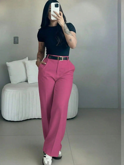 🤲Women's High Waisted Straight Leg Suit Pants Flowy Drape Casual Office Long Trousers with Slimming Effect for Daily Versatile Wear