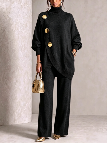 🤲LAST DAY SAVE 49% ⏰Elegant Burgundy Knit Asymmetrical Button Set— FREE Handbag