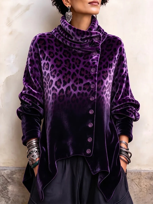 🤲LAST DAY SAVE 49% 🐆 Purple Velvet Leopard Button-Up Top – Luxe, Flattering & Effortlessly Chic