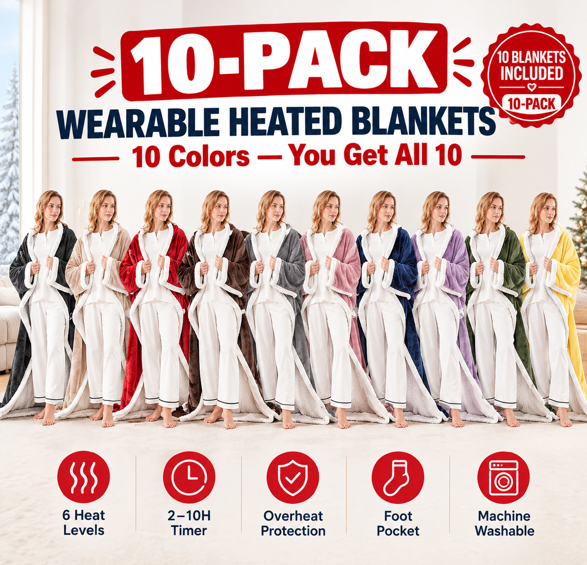 🤲🔥Wearable Heated Blanket with Foot Pocket Sherpa🔥Overheat Protection & Auto Shut-Off