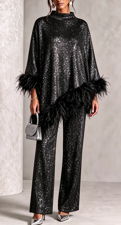 🤲LAST DAY SAVE 49% ⏰Glamorous  Feather-Trimmed Knit Two-Piece Set — FREE Handbag