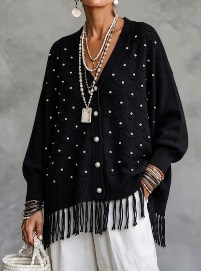 🤲LAST DAY SAVE 49% ⏰Cozy Fringed Shinny Beaded V-Neck Cardigan