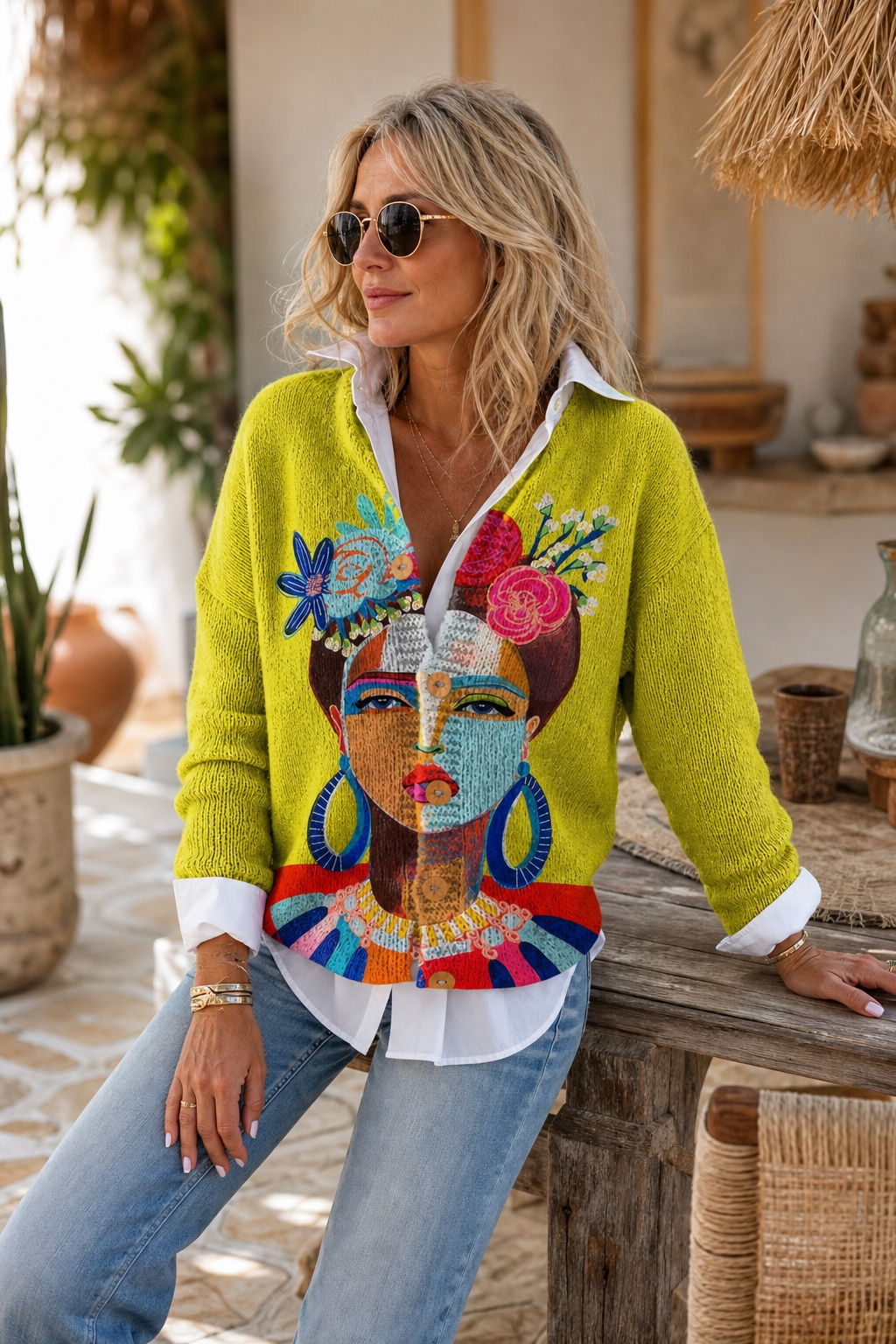 Women's Art Print Knit Cardigan | Cozy Button-Up Sweater