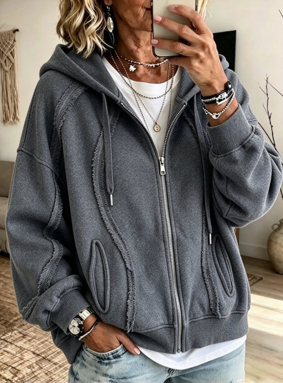 🤲LAST DAY SAVE 49% ⏰Casual Raw-edge Zip-up Hoodie