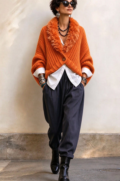 🤲LAST DAY SAVE 49% ⏰Luxury Faux Fur Collar Chunky Knit Cardigan