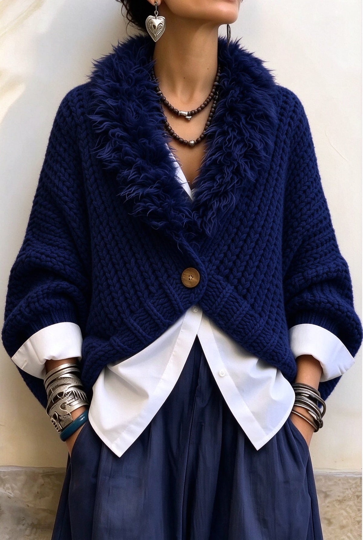 🤲LAST DAY SAVE 49% ⏰Luxury Faux Fur Collar Chunky Knit Cardigan
