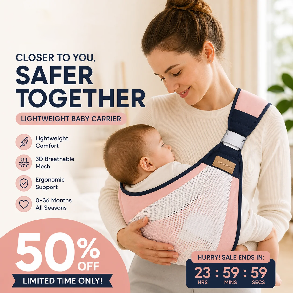 4-in-1 Breathable Baby Carrier – Comfortable Hands-Free Carrying for Parents