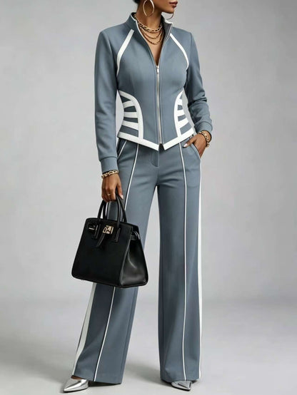 🤲LAST DAY SAVE 49% ⏰Cozy And Casual Two-piece Set Featuring A Slim-fit, Stretchy Zip-up Sweatshirt And Pants With Black Webbing Trim.— FREE Handbag
