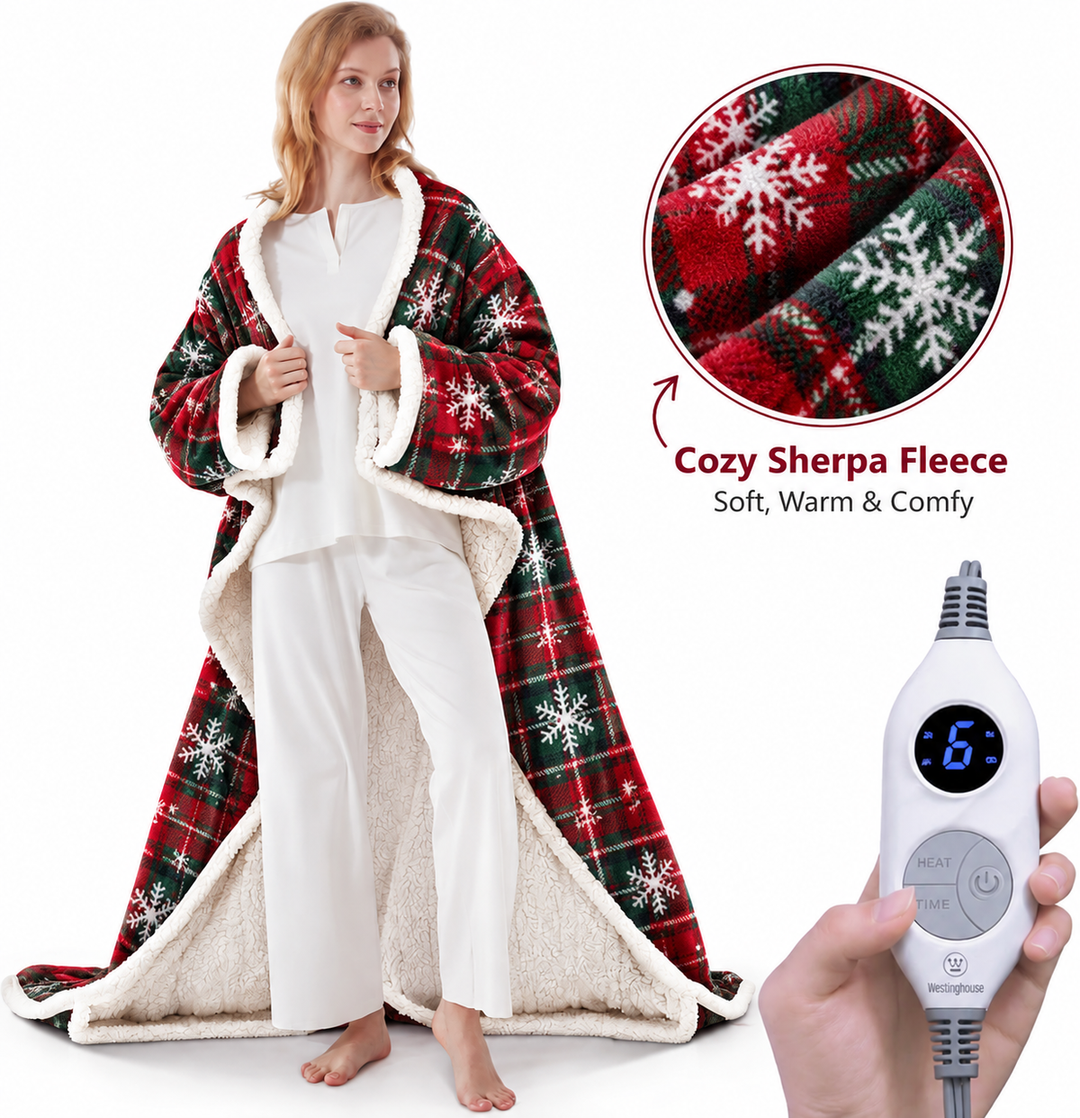 🤲🔥Wearable Heated Blanket with Foot Pocket Sherpa🔥Overheat Protection & Auto Shut-Off