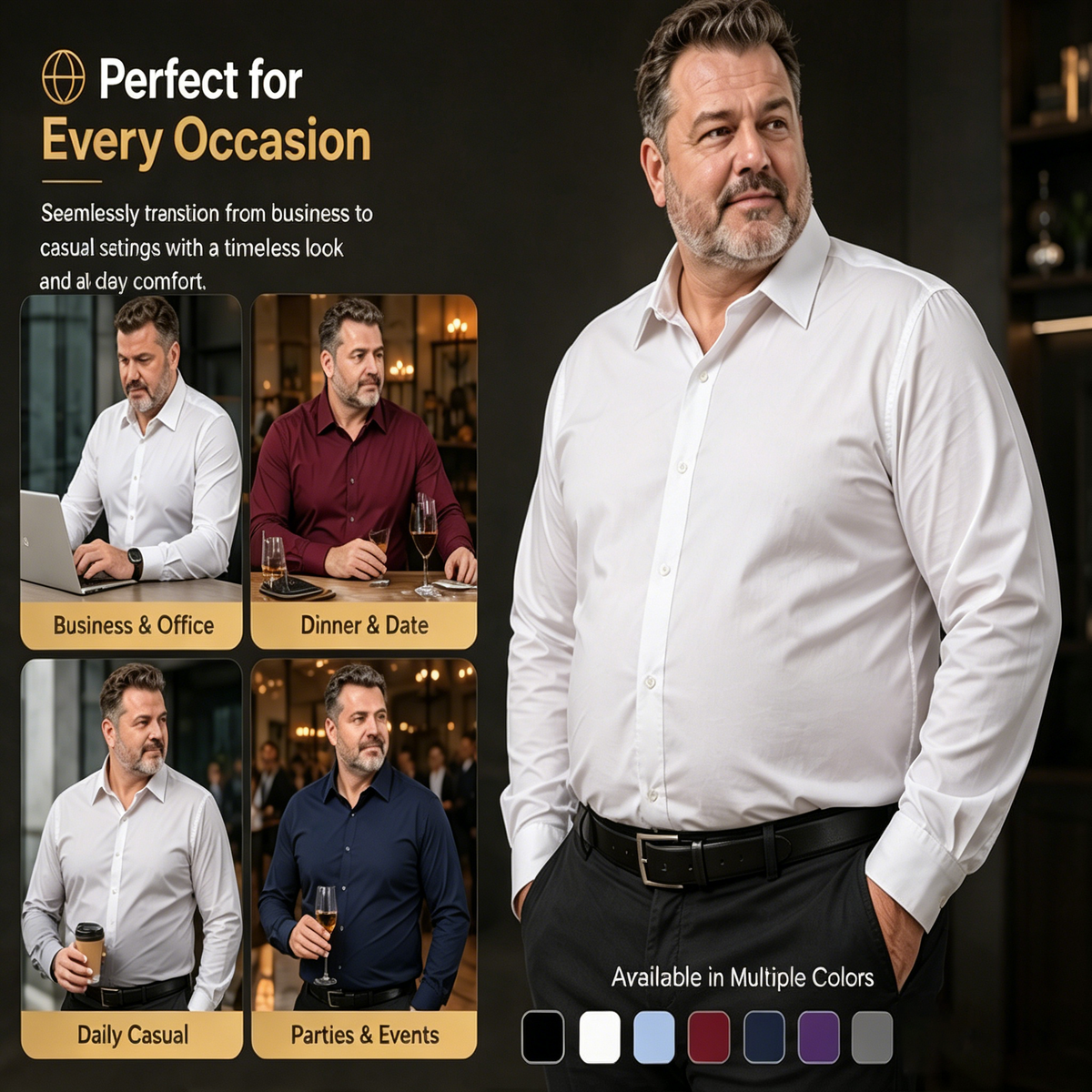 Men's Stretch Non-Iron Shirt | Breathable Wrinkle-Resistant Dress Shirt