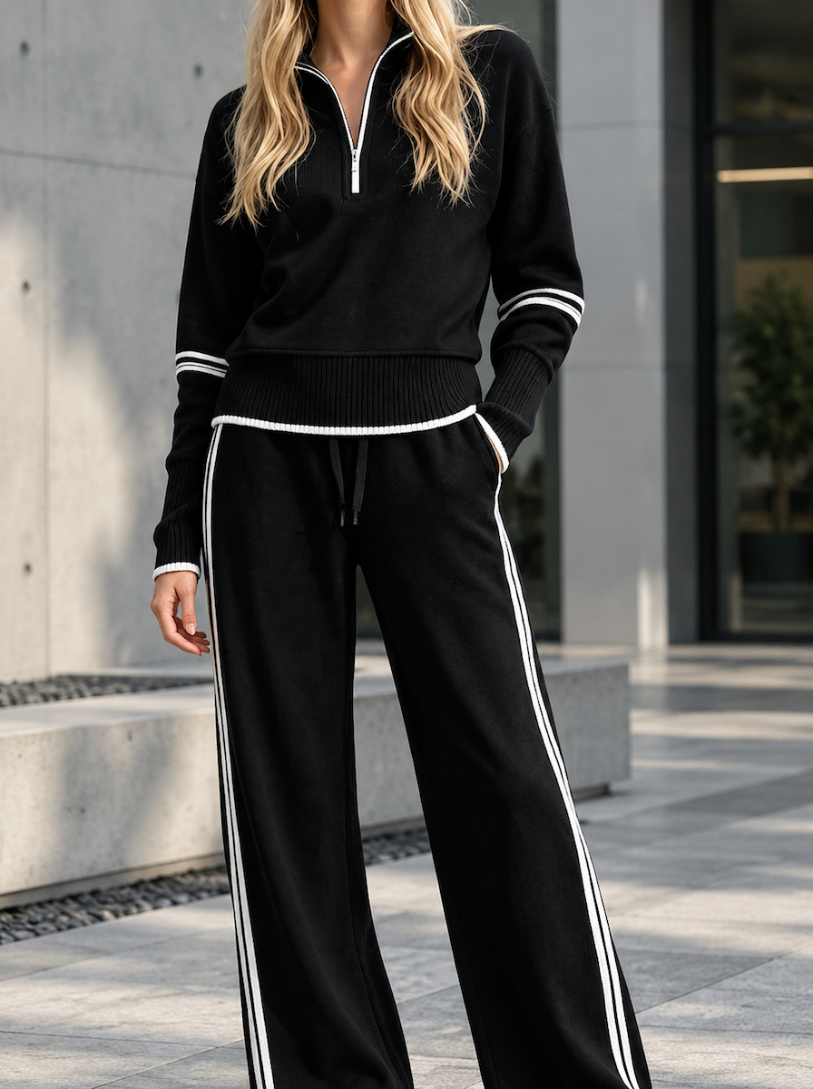 🌸🌸Women Solid Stand Collar Zipper Sweatshirt & Drawstring Pants 2-Piece Set✨