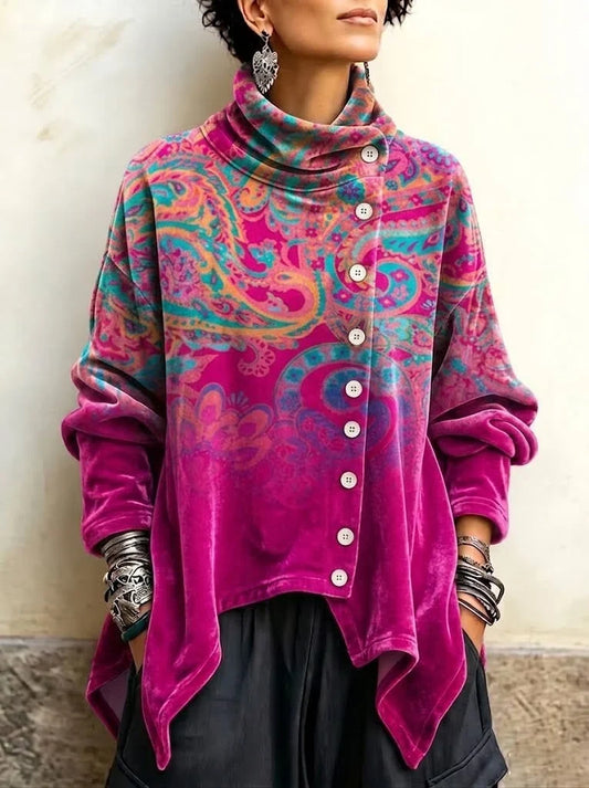 🤲LAST DAY SAVE 49% 🌸 Paisley Velvet Button-Up Top – Luxe, Flattering & Effortlessly Chic