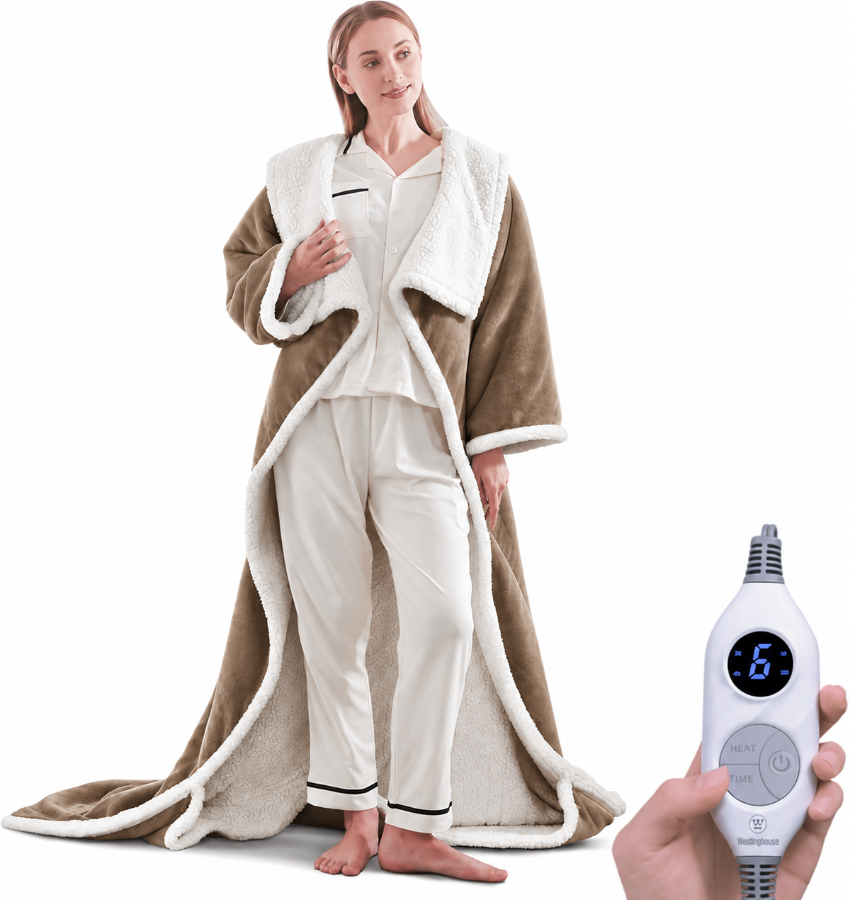 🤲🔥Wearable Heated Blanket with Foot Pocket Sherpa🔥Overheat Protection & Auto Shut-Off