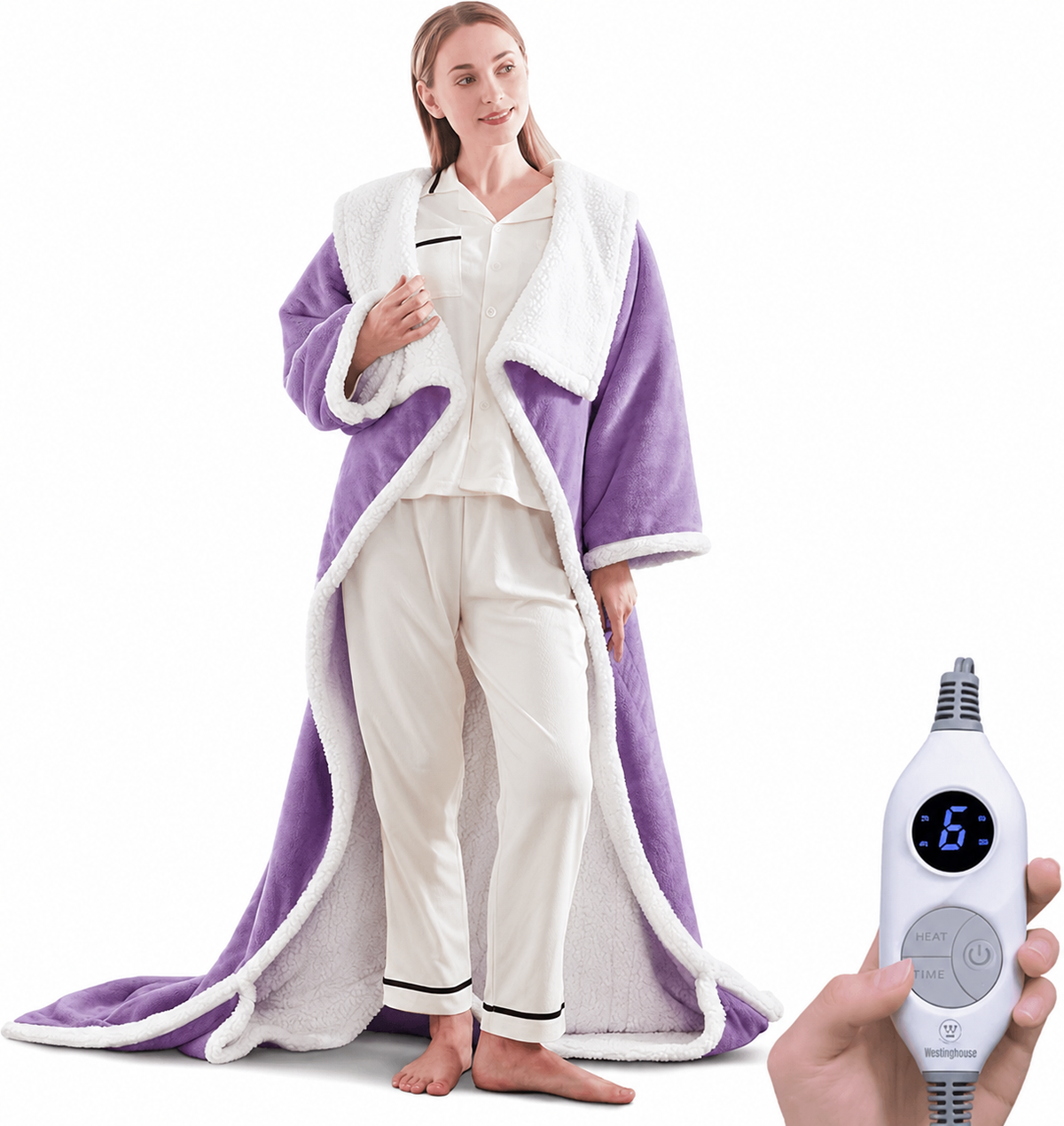 🤲🔥Wearable Heated Blanket with Foot Pocket Sherpa🔥Overheat Protection & Auto Shut-Off