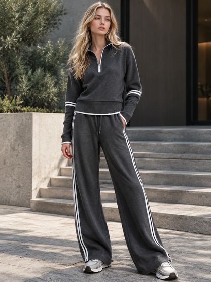 🌸🌸Women Solid Stand Collar Zipper Sweatshirt & Drawstring Pants 2-Piece Set✨