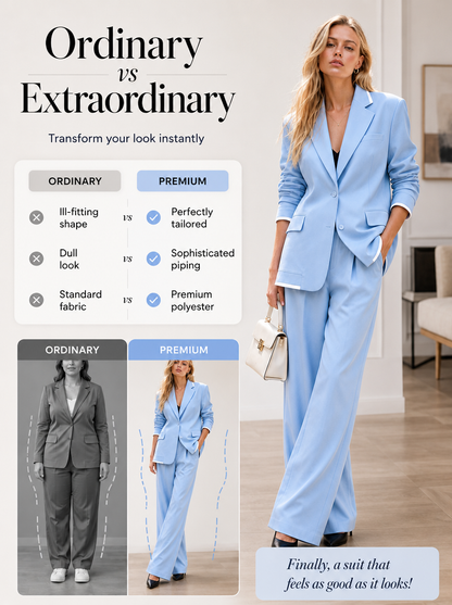 🌸🌸🛍️Fresh Launch Chic Commuter Suit Set – Oversized Tailored Blazer & Contrast Waistband Wide Leg Trousers