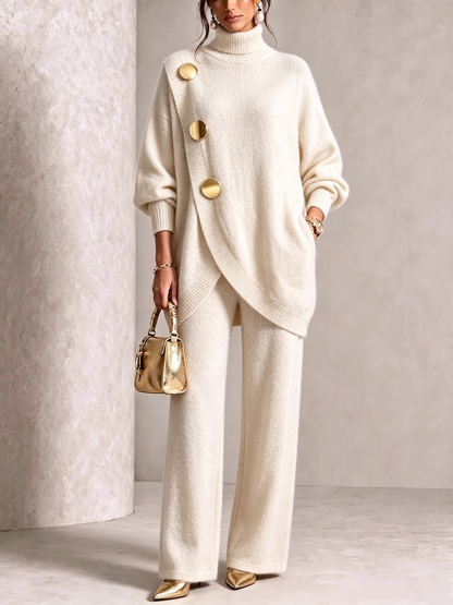 🤲LAST DAY SAVE 49% ⏰Elegant Burgundy Knit Asymmetrical Button Set— FREE Handbag