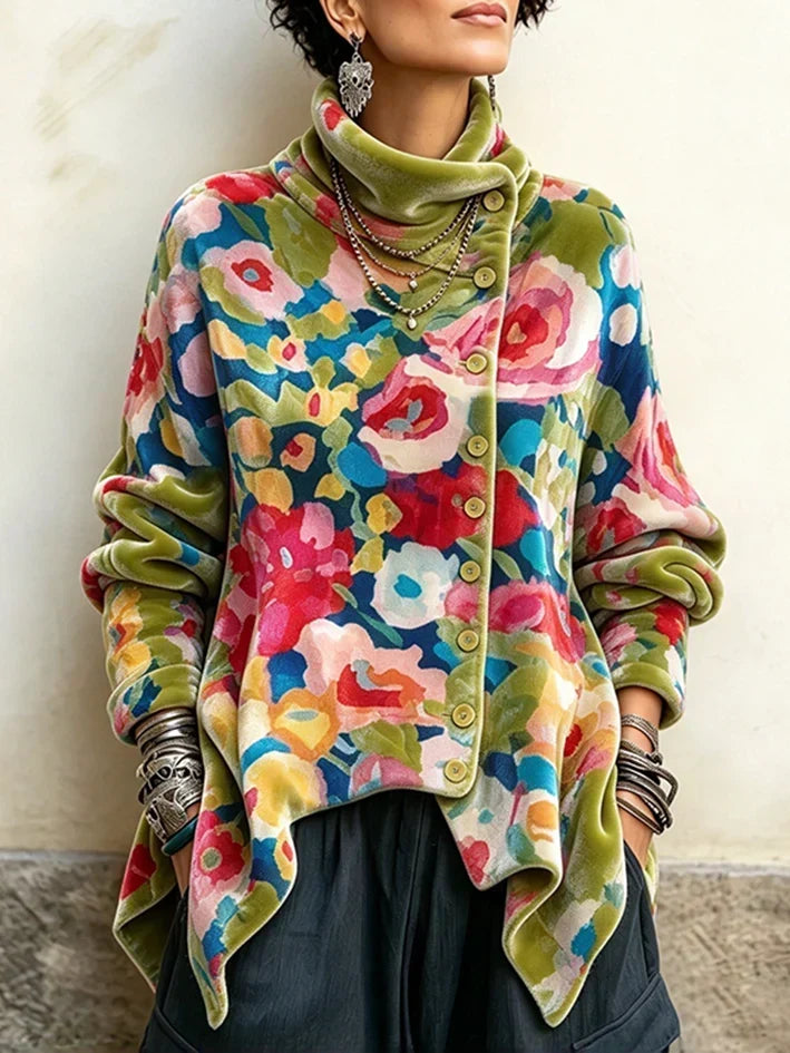 🤲LAST DAY SAVE 49% 🌸Women's Vintage Paisley Velvet Cowl Neck Top