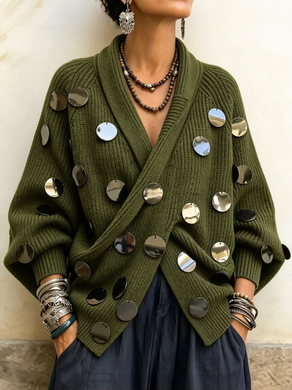 🤲LAST DAY SAVE 49% ⏰Embellished Metallic-Disk Wrap Cardigan