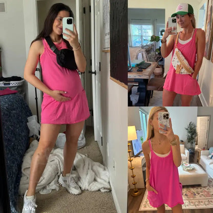Women's V-Neck Tennis Dress with Built-In Shorts | Sleeveless Mini Dress