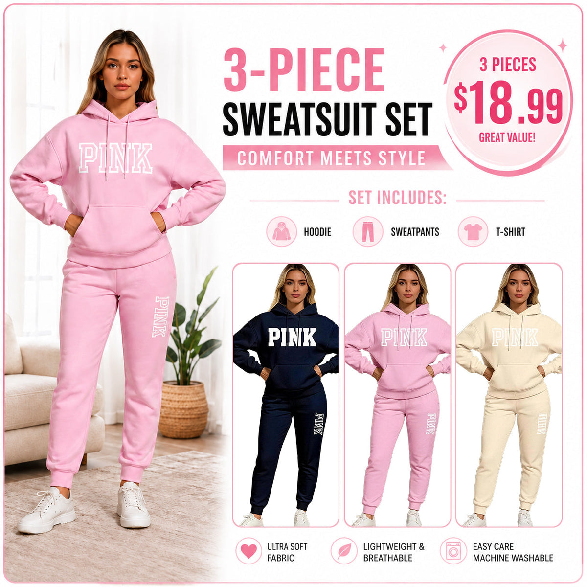 🤲Women's Casual Printed Hoodie & Drawstring Jogger Pants Set