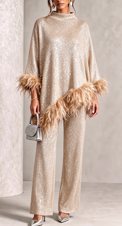 🤲LAST DAY SAVE 49% ⏰Glamorous  Feather-Trimmed Knit Two-Piece Set — FREE Handbag