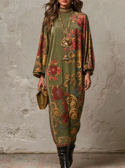 🤲LAST DAY SAVE 49% ⏰Vintage-style Printed Velvet Midi Dress