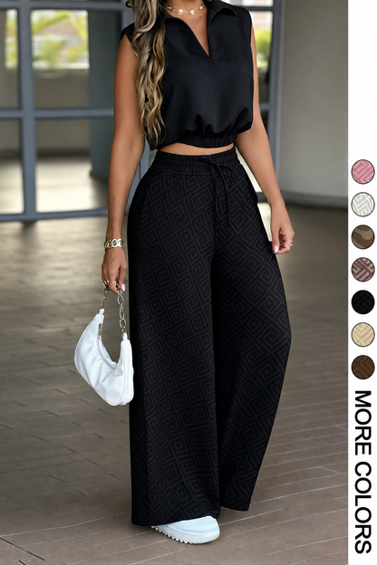 ✨ Adjustable Drawstring Wide Leg Pants 2pc Set 🤎