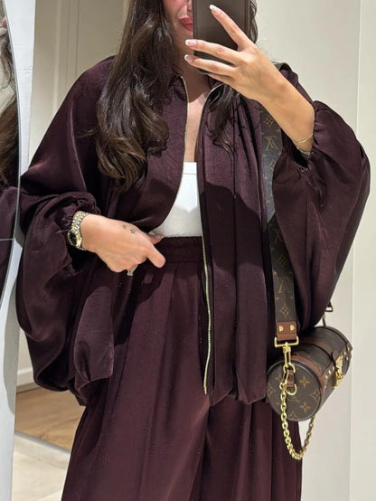Women's Casual Two-Piece Set – Zip-Up Jacket & Relaxed Fit Pants